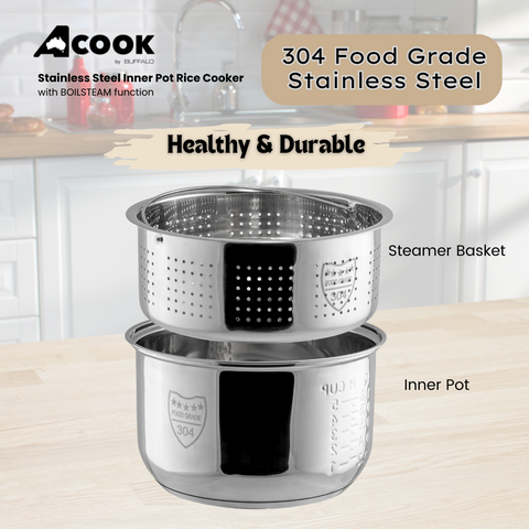 ACook by Buffalo BOILSTEAM Stainless Steel Inner Pot Mini Rice Cooker 2L