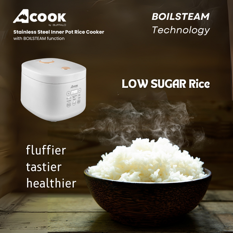 ACook by Buffalo BOILSTEAM Stainless Steel Inner Pot Mini Rice Cooker 2L