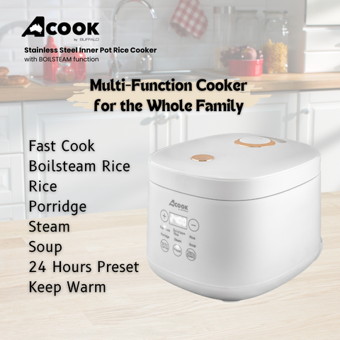 ACook by Buffalo BOILSTEAM Stainless Steel Inner Pot Mini Rice Cooker 2L