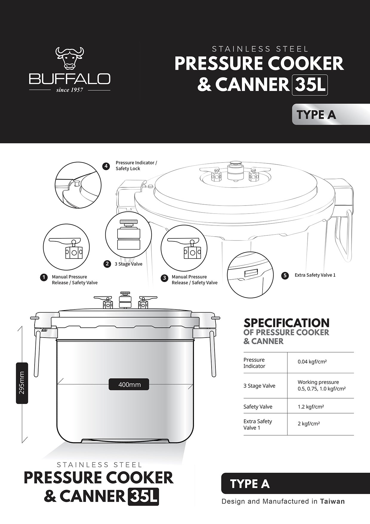Buffalo Commercial Series Pressure Cooker and Canner 35L