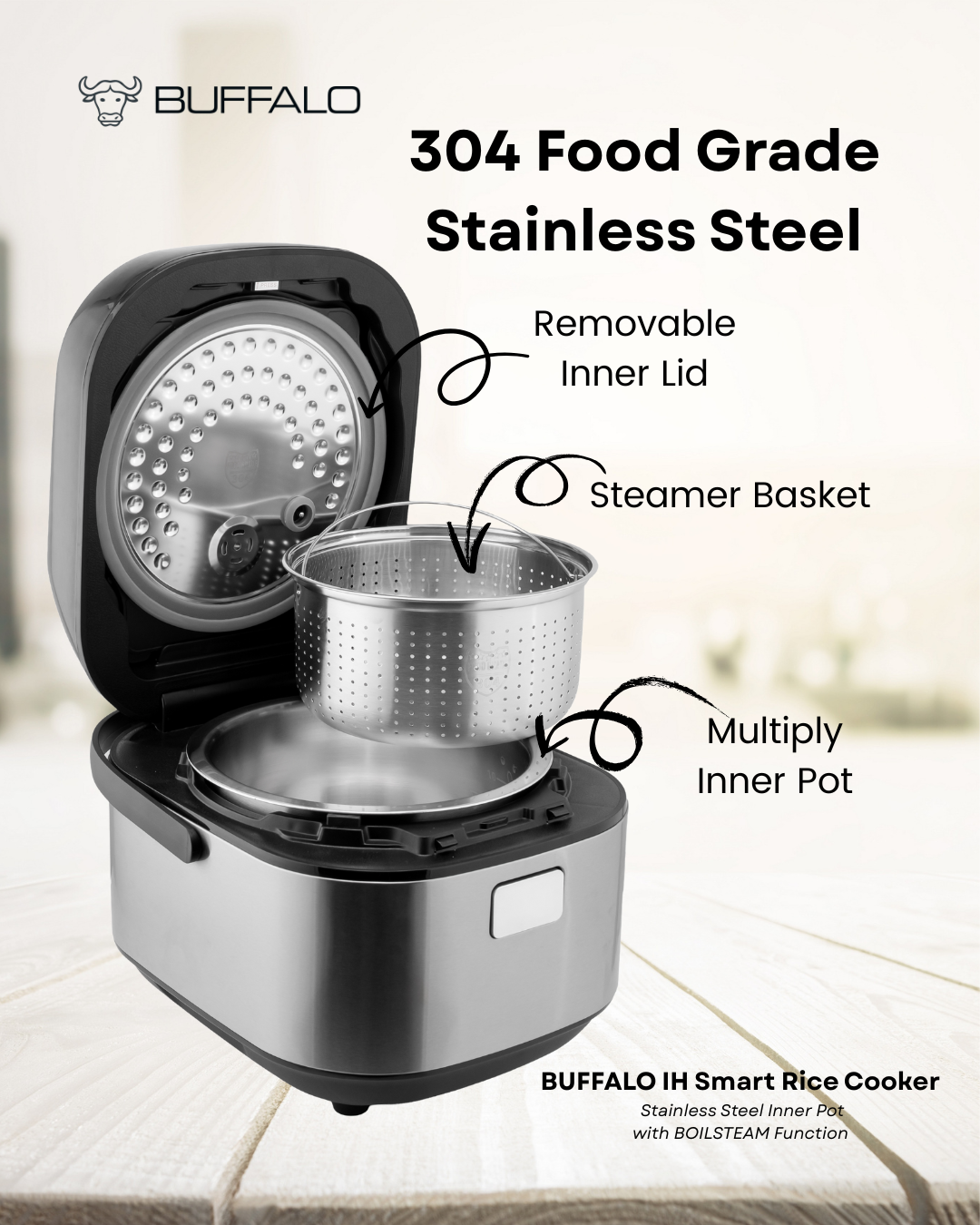 Buffalo IH Smart Stainless Steel Rice Cooker | Buffalo Cookware