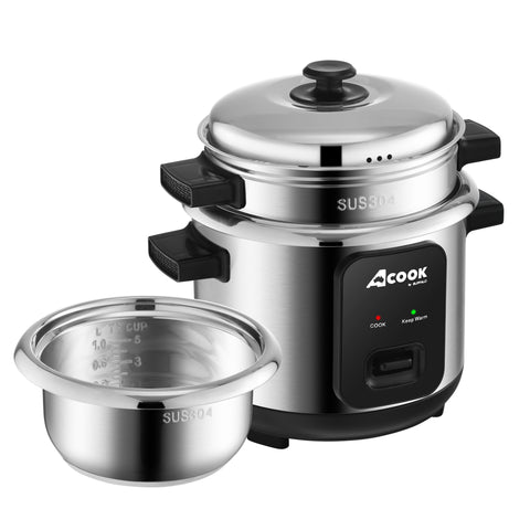 ACook by Buffalo Stainless Steel No Coating Chemical Free Classic Rice Cooker (5-Cup)