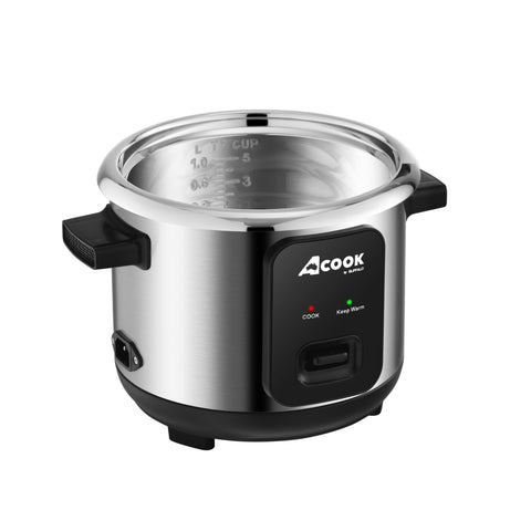 ACook by Buffalo Stainless Steel No Coating Chemical Free Classic Rice Cooker (5-Cup)