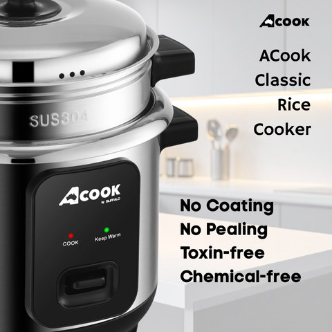 ACook by Buffalo Stainless Steel No Coating Chemical Free Classic Rice Cooker (5-Cup)