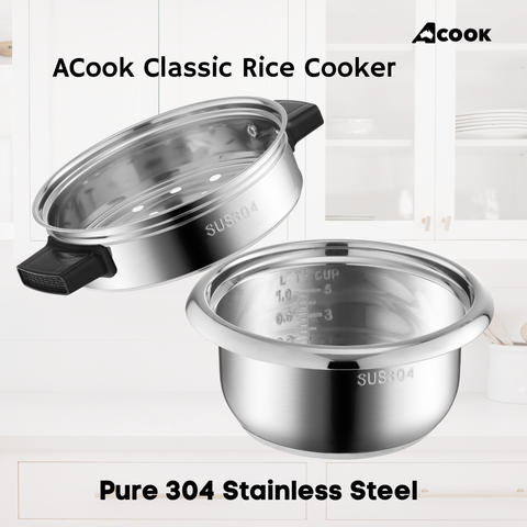 ACook by Buffalo Stainless Steel No Coating Chemical Free Classic Rice Cooker (5-Cup)