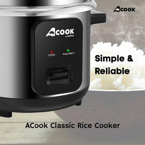 ACook by Buffalo Stainless Steel No Coating Chemical Free Classic Rice Cooker (5-Cup)
