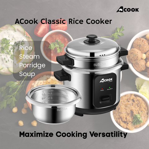 ACook by Buffalo Stainless Steel No Coating Chemical Free Classic Rice Cooker (5-Cup)