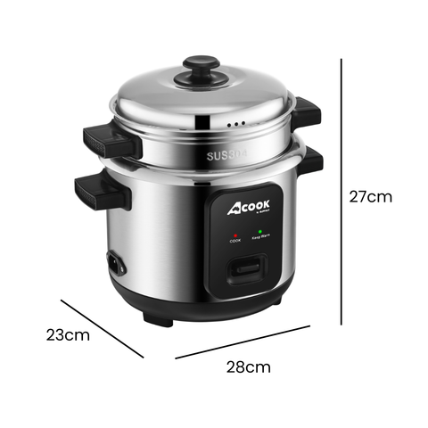 ACook by Buffalo Stainless Steel No Coating Chemical Free Classic Rice Cooker (5-Cup)