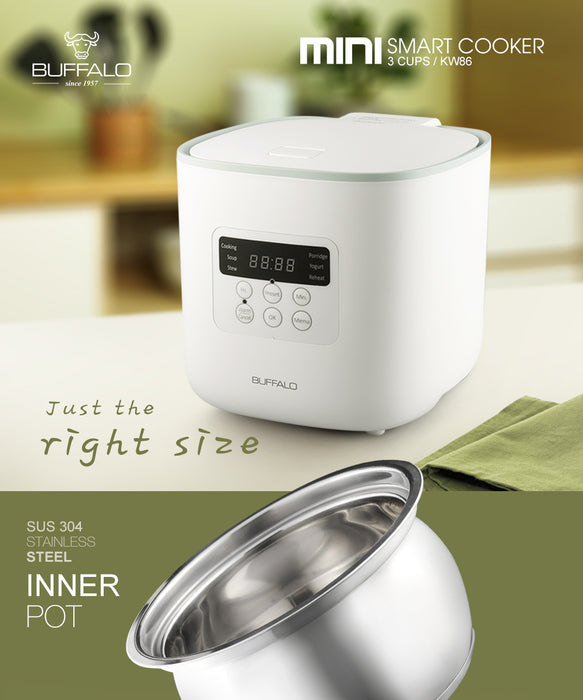 Buffalo Mini Smart Stainless Steel Rice Cooker (3 cups) - PREORDER